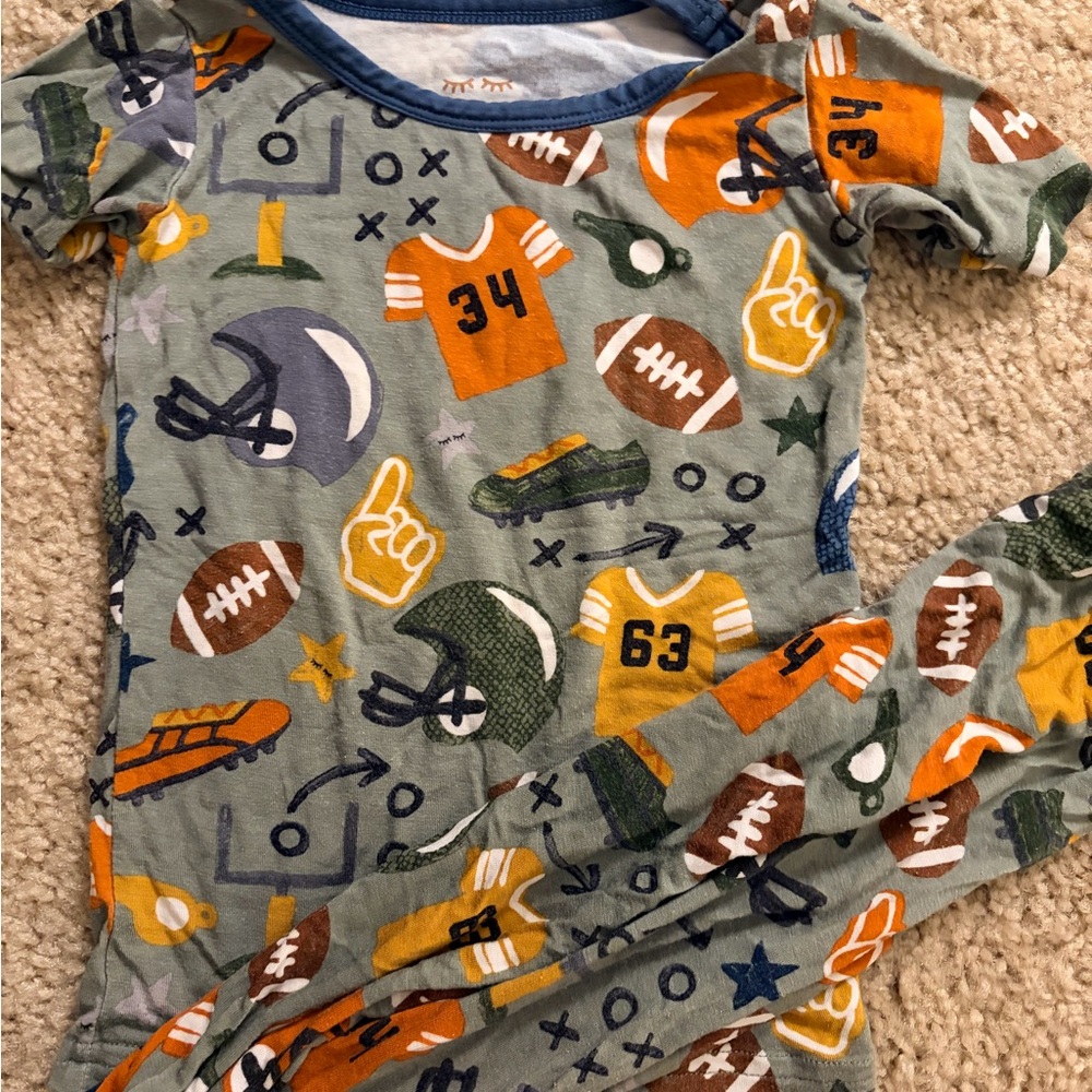 Little Sleepies Boys Football Print Pajama Set in Green, Orange, Yellow, Brown